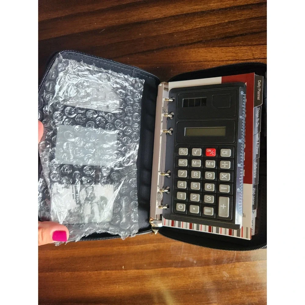 NWT Mundi Mundex Planner Organizer Black Faux Pebble Leather Agenda, Calculator,